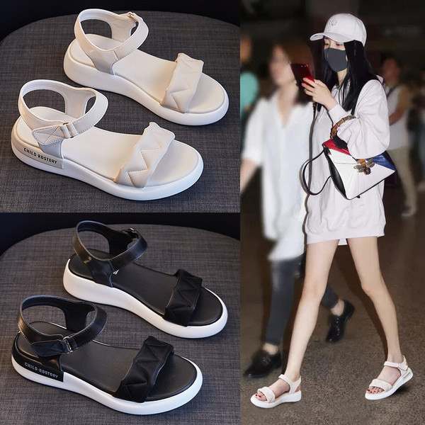 Ženske kožne sandale sa ravnim đonom u dvije boje