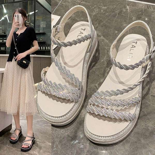 Ženske sandale s visokom platformom 5,5 cm i metalnim kopčanjem