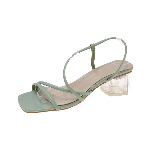 Ženske sandale od umjetne kože na visoku četvrtastu petu 6 cm