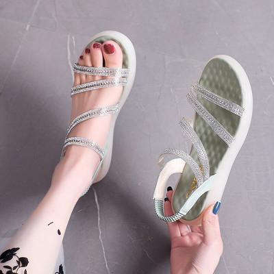 Γυναικεία σανδάλια με φλατ σόλες και διακοσμητικές πέτρες νέο μοντέλο