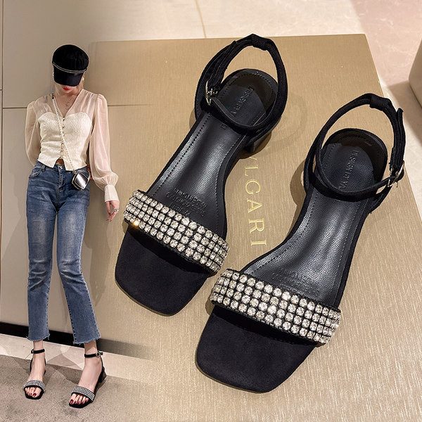 Ženske moderne sandale od eko brušene kože sa ukrasnim kamenčićima