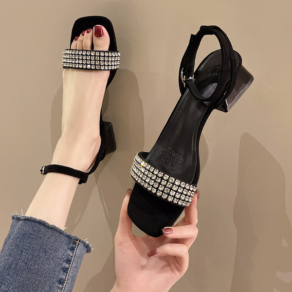 Ženske moderne sandale od eko brušene kože sa ukrasnim kamenčićima