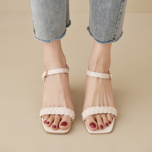 Ženske četvrtaste sandale s visokom petom 6,5 cm i metalnom kopčom