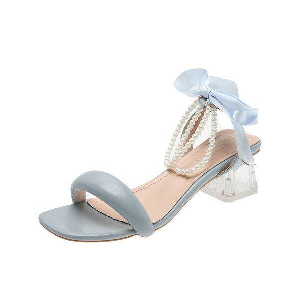 Ženske sandale s prozirnom petom i ukrasnim perlicama