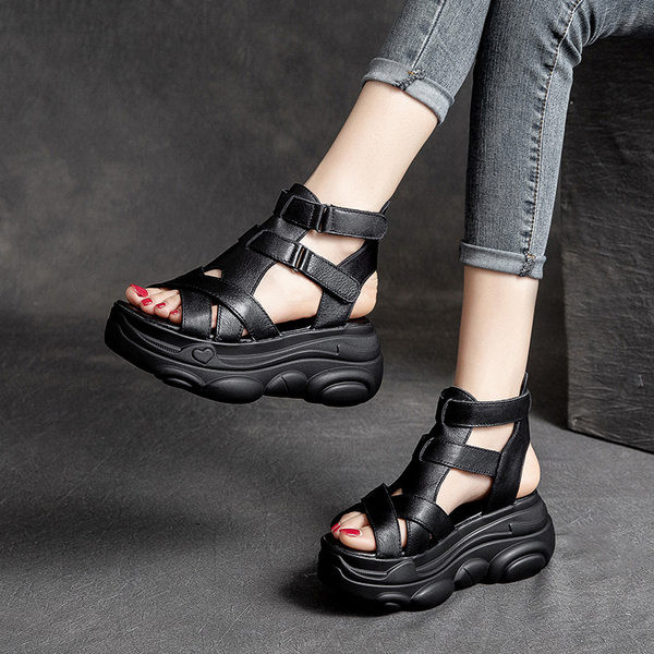 Kožne ženske sandale sa platformom 7 cm