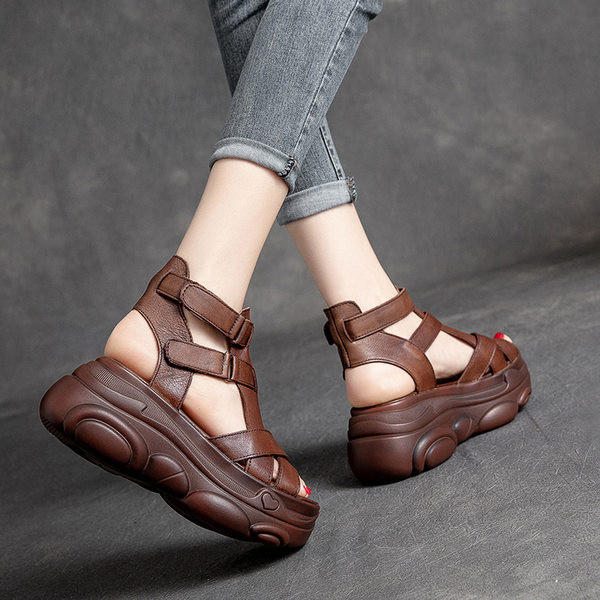 Kožne ženske sandale sa platformom 7 cm