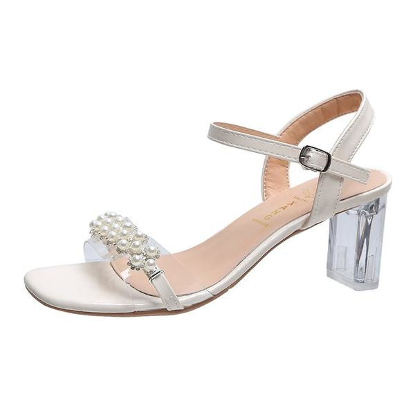 Moodsad naiste sandaalid pärlitega ja 6,5 cm kõrge kontsaga