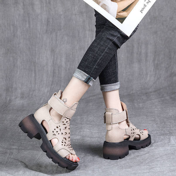 Ženske kožne sandale sa zakrpom - za žene