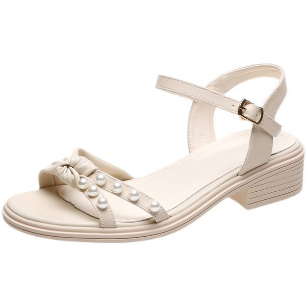 Ženske sandale od eko kože sa bisernim ukrasom