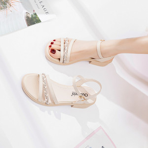 Naiste vabaaja sandaalid kandilisest nahast kandilise kontsaga