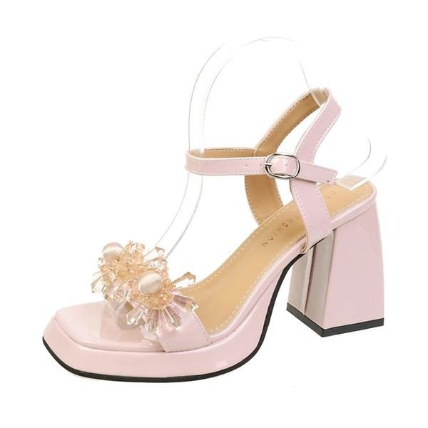 Ženske sandale na petu visine 9 cm i 3D dekoracije