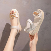 Ženske sandale na čičak i metalni lančić