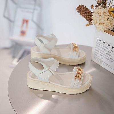 Ženske sandale na čičak i metalni lančić