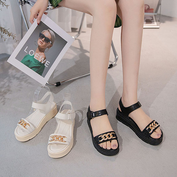 Ženske sandale na čičak i metalni lančić