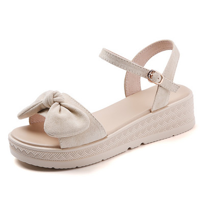 Ženske sandale od eko brušene kože sa visokom platformom 5 cm i trakom