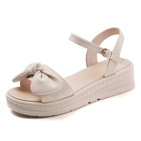 Ženske sandale od eko brušene kože sa visokom platformom 5 cm i trakom