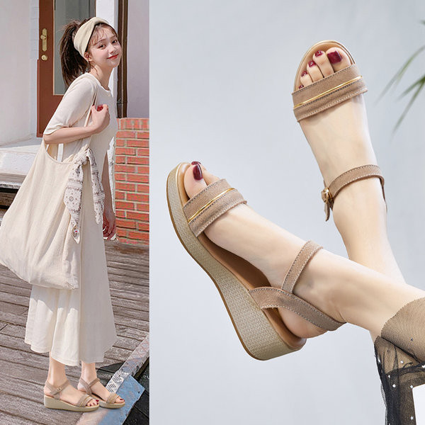 Naiste platvormiga sandaalid ja seemisnahast rihmad - mitu mudelit