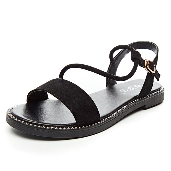Naiste vabaaja sandaalid lameda talla ja dekoratiivkividega
