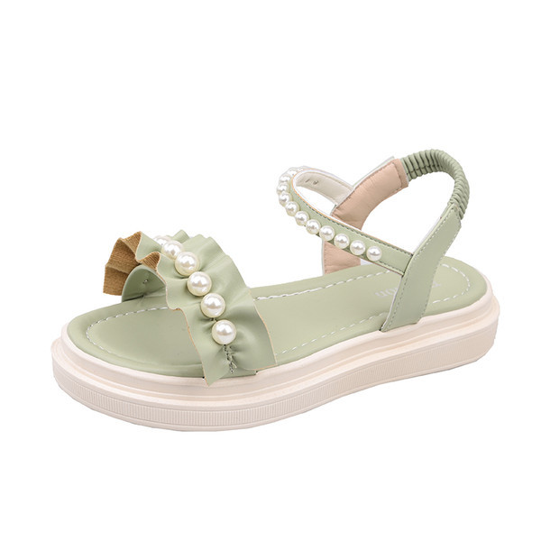 Naiste vabaaja sandaalid lameda talla ja pärlitega uus mudel