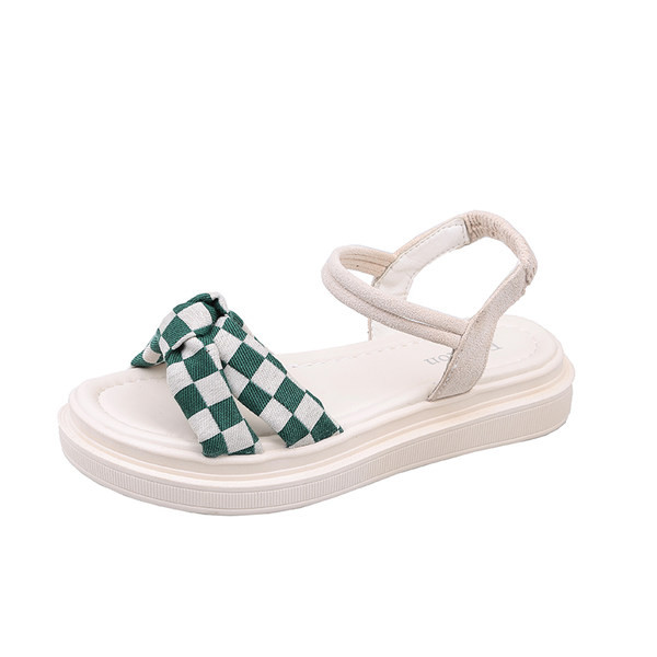 Ženske sandale s tekstilnim kariranim remenom