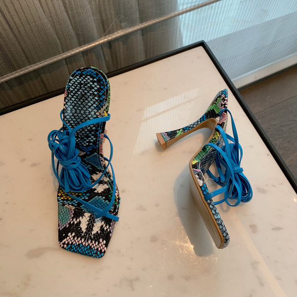 Γυναικεία πέδιλα με ψηλό τακούνι 10 cm και κορδόνια