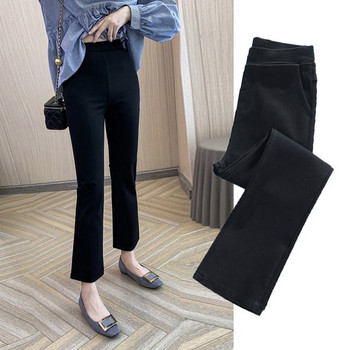 Ежедневен дамски панталон с висока талия -черен цвят