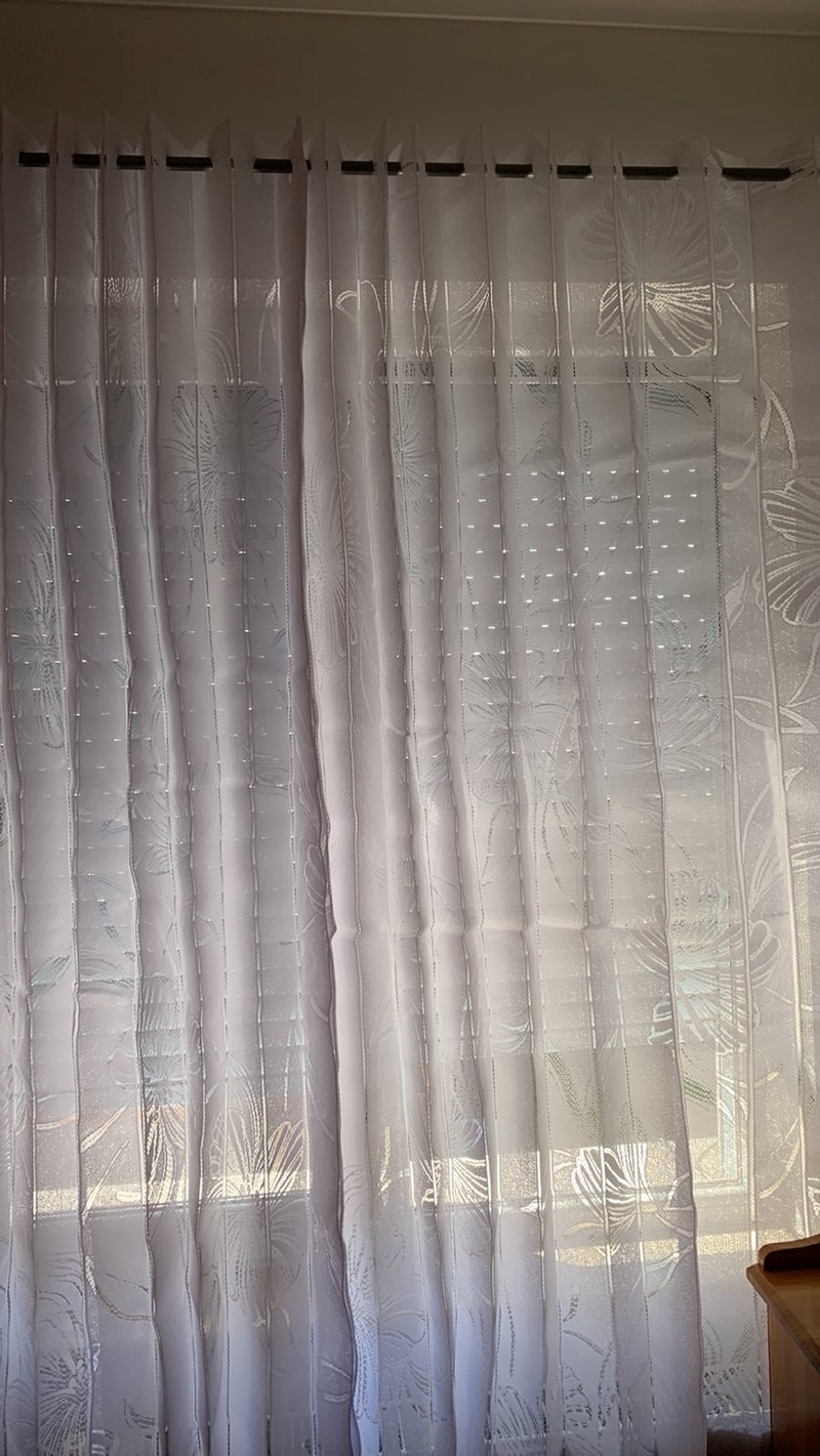 Твърдо Перде с отвори за корниз Demeter, твърда дантела  180x170 cm, 100% Полиестер, Бял