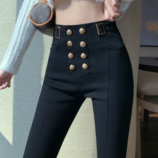 Γυναικείο ελαστικό κολάν με ψηλόμεσο και μεταλλικά στοιχεία