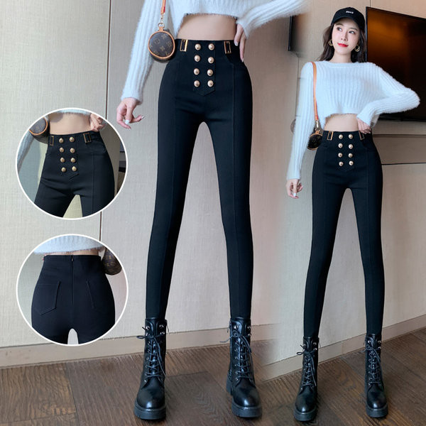 Γυναικείο ελαστικό κολάν με ψηλόμεσο και μεταλλικά στοιχεία