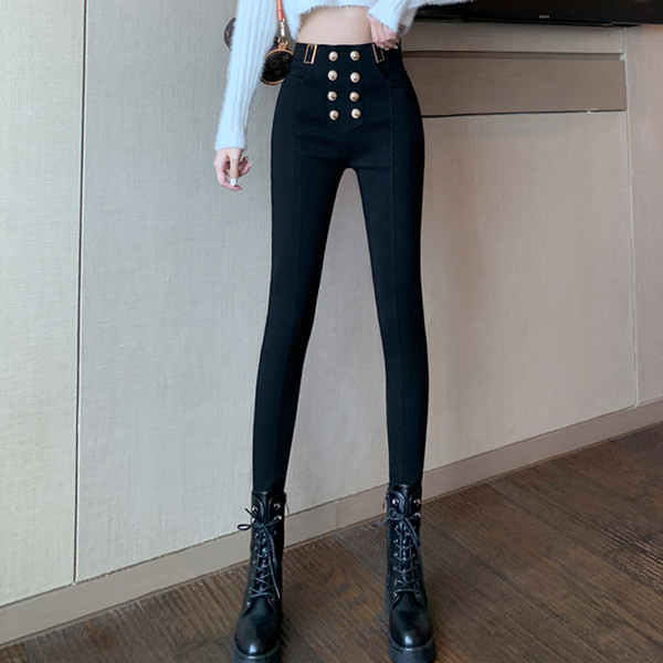 Γυναικείο ελαστικό κολάν με ψηλόμεσο και μεταλλικά στοιχεία