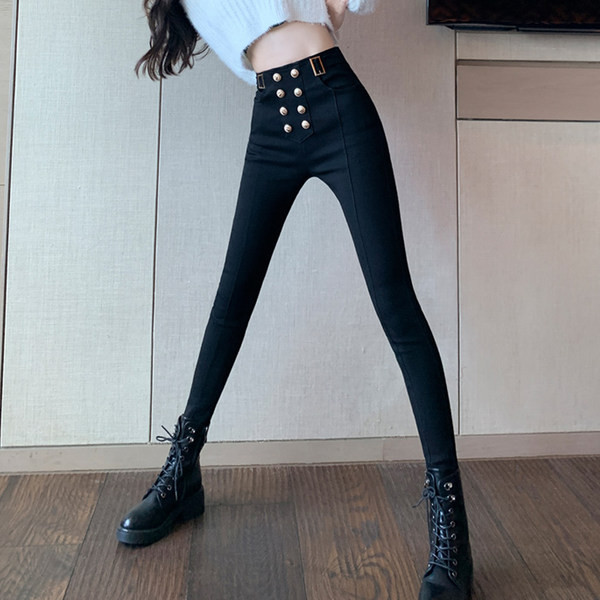 Γυναικείο ελαστικό κολάν με ψηλόμεσο και μεταλλικά στοιχεία