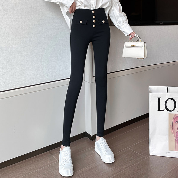 Igapäevased nööpidega naiste retuusid - musta värvi