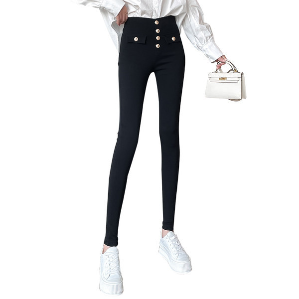 Igapäevased nööpidega naiste retuusid - musta värvi