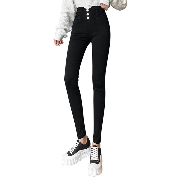 Igapäevased kõrge vöökohaga ja metallnööpidega kaunistusega naiste retuusid