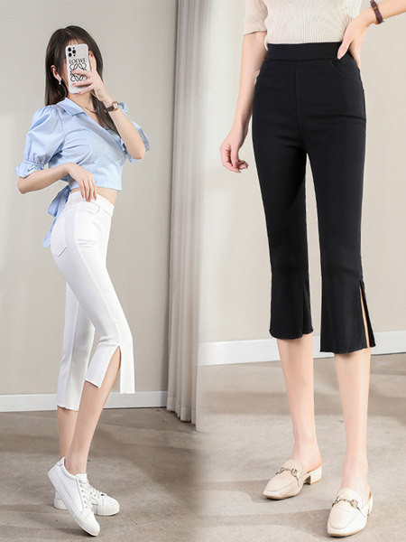 Καθημερινό γυναικείο κολάν με σκίσιμο - λευκό και μαύρο χρώμα