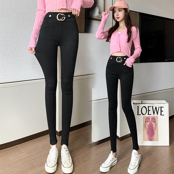 Uue mudeli naiste elastsed retuusid kõrge vöökoha ja metallist vööga