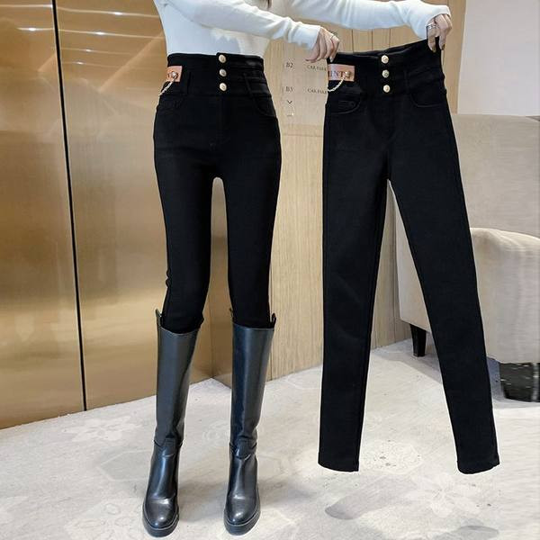 Naiste soliidsed nööpide ja dekoratiivse ketiga retuusid