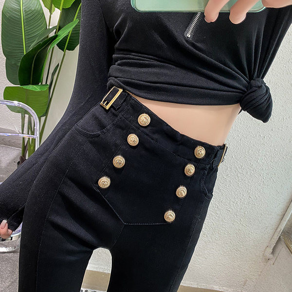 Uue mudeli naiste retuusid nööpide ja kõrge vöökohaga