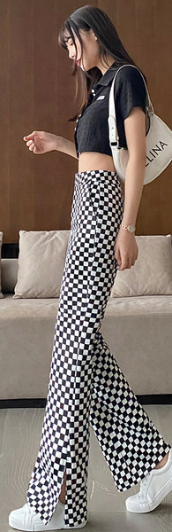 Igapäevased lõhikutega naiste ruudulised retuusid