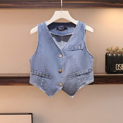 Νέο μοντέλο γυναικείο τζιν γιλέκο με κουμπιά σε μπλε χρώμα