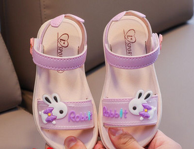 Детски сандали с апликация в розов и лилав цвят