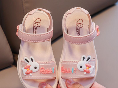 Детски сандали с апликация в розов и лилав цвят