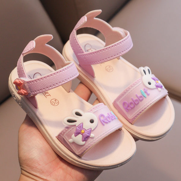 Детски сандали с апликация в розов и лилав цвят