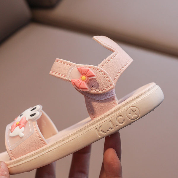 Детски сандали с апликация в розов и лилав цвят