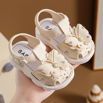 Модерни детски сандали за момичета с апликация пеперуда и декоративни камъни