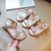 Детски сандали за момичета от еко кожа и 3D цветя