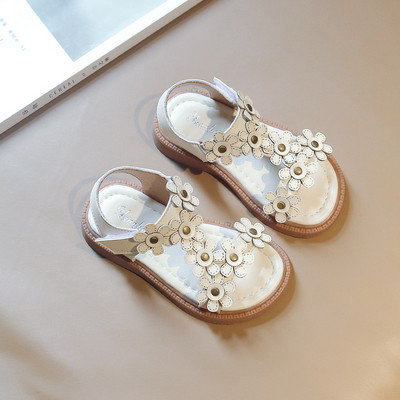 Детски сандали за момичета от еко кожа и 3D цветя