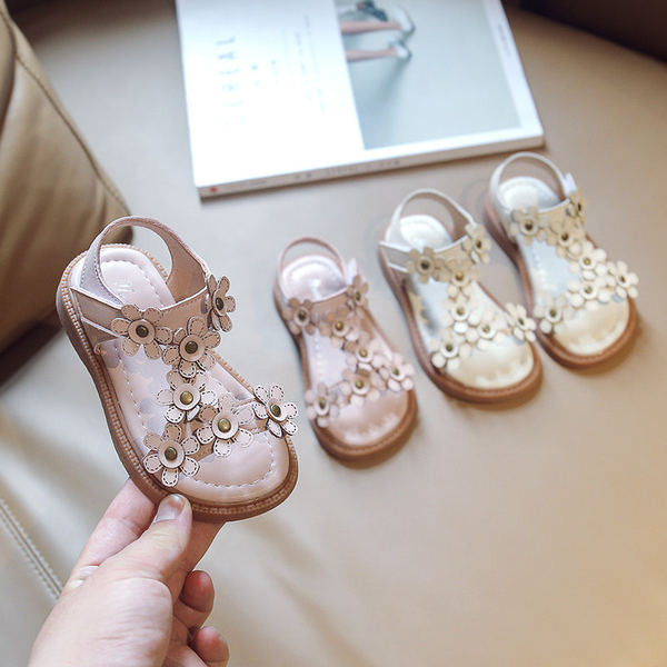 Детски сандали за момичета от еко кожа и 3D цветя