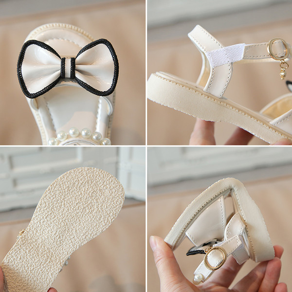 Детски сандали с перли и панделка