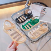 Детски сандали за момичета с велкро закопчаване и декоративни камъни